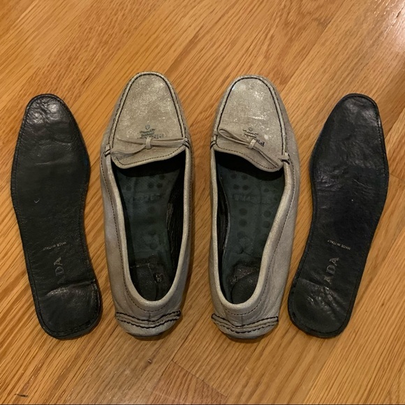 Prada Metallic Bow Driving Loafers Flats 37 - Picture 5 of 14